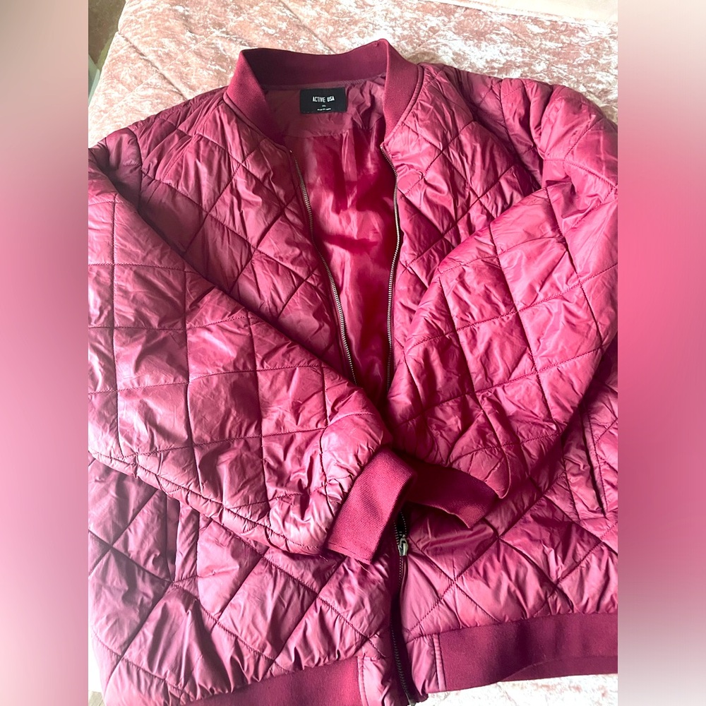 Burgundy bomber jacket